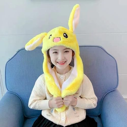 Ykybhx Cute Rabbit Plush Hat with LED Light Rabbit Hat Movable Jumping Ears Glowing Plush Hat, Squeeze the Animal Hat Make Ears Move Hat Halloween Birthday Christmas Gift Cosplay for Kids Adult,Yellow