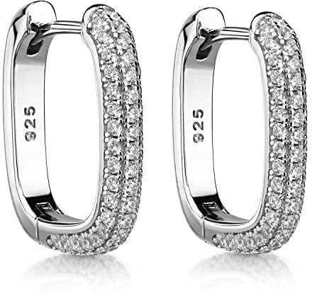 Geometrische Silber Ohrringe Damen 925 Creolen Zirkonia eckig SO-482-S