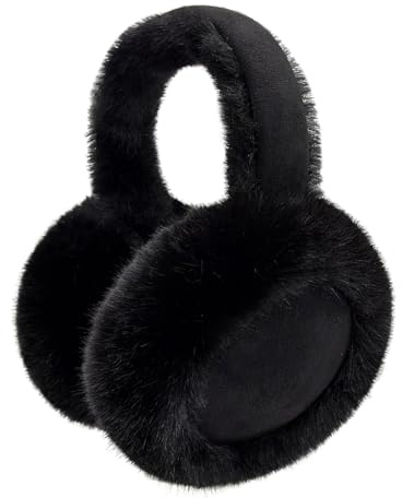 Kedofe Ear Muffs for Winter Women Foldable Fuzzy Cold Outdoor Earmuffs Soft Faux Furry Ear Warmers Covers (Black)