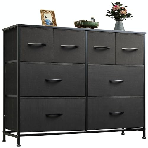 WLIVE Wide Dresser for Bedroom, 8 Drawer Chest of Drawers, Black