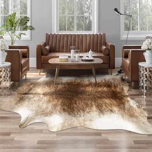 AROGAN Western Decor – Premium Faux Cow Fur Area Rug, 1.2 x 0.9 m Sturdy Cow Print Rug for Wall Decor, Western Floor Mat, Brown