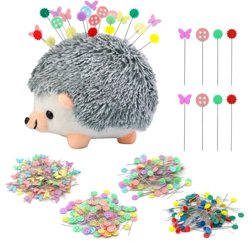 400 Stück Quilting Stecknadeln mit Blumenkopf, Mehrfarbige Stecknadeln mit Nadelkissen Igel Form Pin Halter, Stecknadeln mit Kopf Lang Dekorativ Nähnadeln für DIY Nähen Handwerk