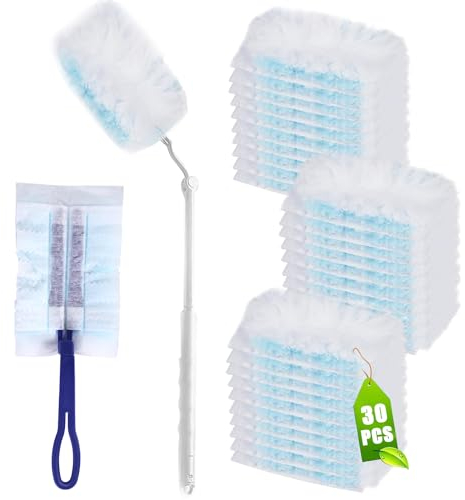 30 Stück Staubmagnet Staubwedel, Staubtuch Nachfüllung mit 2 Handgriff, Staubwedel Nachfüllpack Parfümfrei, Reinigungsstaub Staubwischer, Fluffy Dusters Refills zum Reinigen von Staub, Schmutz, Autos