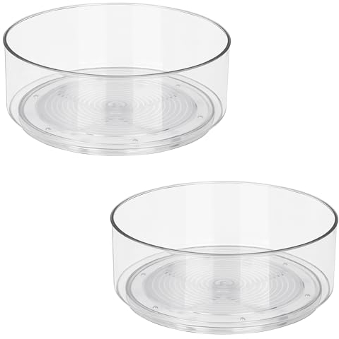 Winter Shore 23 cm Durchsichtiger Lazy Susan Drehteller (2er-Pack) - Kunststoff-Organizer Drehbar - Drehteller Kühlschrank, Küche, Bad, Speisekammer - Öl-, Dosen-, Kosmetik- & Gewürzrondell Drehbar