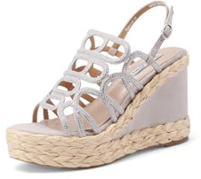 QUEEN HELENA Kilar med Strass Casual Plateau Sandaler Kvinnor ZM9648, Grå, 39 EU
