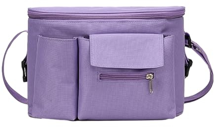 Hiseng Kinderwagen Organizer Universal Kinderwagentasche mit Getränkehalter,Kinder Buggy Organizer Große Multifunktionale Aufbewahrungstasche für Windeln Flaschen (minimalistisch lila,31x15x20cm)