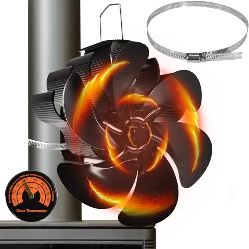 TechKen Ventilatore per camino, a 6 ali, senza corrente, per camino, stufa, camino, stufa, ventilatore a legna
