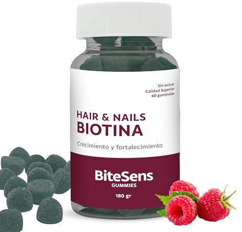 VITASENS Gummies Biotine Cheveux. Complément Alimentaire Anti-Chute/Perte et Pousse Rapide. Homme et Femme. Vitamine, Zinc, Sélénium. 60 Gommes. 180 G