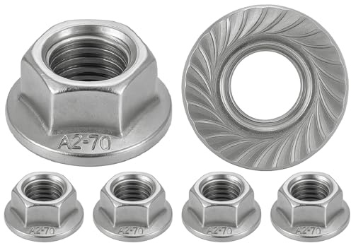 PRORAJE Låsmuttrar M10 rostfritt stål bromsbricka Ø 10 mm set om 100 st | A Fläns Ø 10 mm, 10 mm, självlåsande, DIN 6923, rostfritt stål A2-70 (V2A/304), säkerhet, fläktfjädrar, stor, steg 1,5 mm