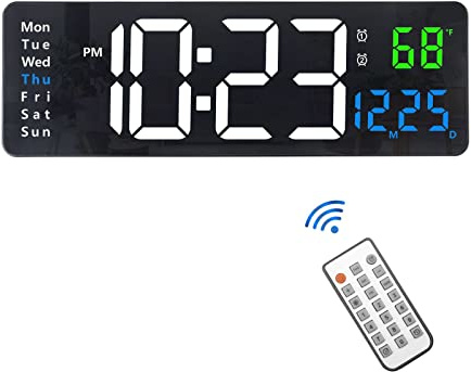 Plumeet digital väggklocka, 40,5 cm LED-väggklocka med fjärrkontroll, stora siffror, automatisk dimning, 2 larm, digitalt larm visar datum