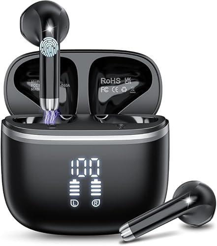 HOIFA Bluetooth 5.4 Kopfhörer, In Ear Kopfhörer Kabellos Bluetooth,Kabellose Kopfhörer mit 4 ENC Mic, 50H Spielzeit mit LED, IPX7 Wasserdicht in Ear Ohrhörer für Arbeit/Studium/Freizeit 2025,Schwarz