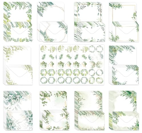 Inodiref 160 Piezas Juego De Papel De Cartas Y Sobres Bonitos con 50 Sobres Papel Y 50 Papelería De Escritura Elegante Elegante Para Invitaciones Bodas Regalos Y Tarjetas De Felicitación(10 Colores)