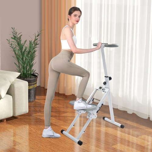 Vélo elliptique portable Stepper pliable pour la maison, hauteur réglable avec écran LCD et poignée, convient pour l'entraînement à la maison et la rééducation, jusqu'à 100 kg (blanc)