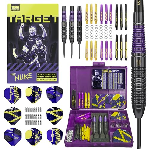 Target Darts Luke Littler Brass Dart Set with Fixed Steel Tip Points, 22G | Pro Grip Shafts & No.2 Pro Ultra Dart Flights | 100 Piece Professional Dart Set & Accessories for Any Player