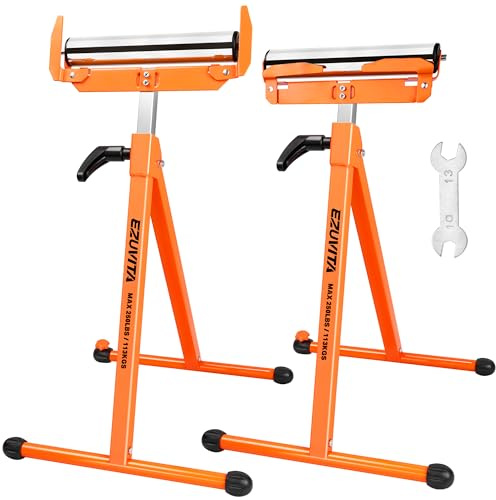 EZUVITA 2-Pack Folding Roller Stands, 113KG Load Capacity Per Stand, 70.5-110cm Adjustable Height, Stable Support for Table Saw Outfeed & Woodworking
