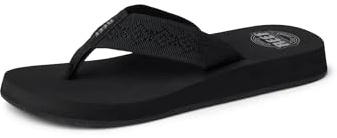 Reef Sandy Womens Beach Flip Flop, Soft Woven Strap Made From 100% Recycled PET, Black/Black, 10