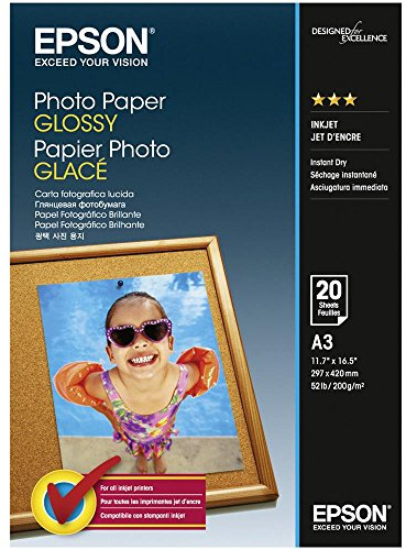 Papel fotográfico brillante A3 de Epson, 200 g/m², 20 hojas