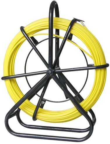 KATSU Rodder de conduit en fibre de verre 6x50M avec support et frein en acier, outil d'installation de câble électrique en fibre de verre, enfileur de câble de pipeline d'électricien