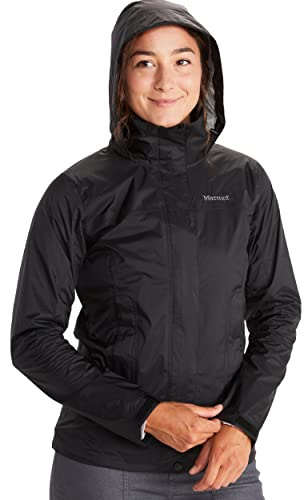 Marmot Damen Wm's PreCip Eco Jacket, Wasserdichte Regenjacke, winddichter Regenmantel, atmungsaktiv, faltbarer Hardshell Windbreaker, ideal zum Fahrradfahren & Wandern, Black, XS