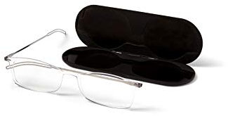 ThinOptics Brooklyn Reading Glasses 1.00 Rectangular Clear Frames With Milano Magnetic Case - Thin Lightweight Compact Readers 1.00 Strength