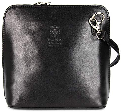 Belli italienische Ledertasche Damen Umhängetasche klein Handtasche Schultertasche Abendtasche in schwarz - 17x16,5x8,5 cm (B x H x T)