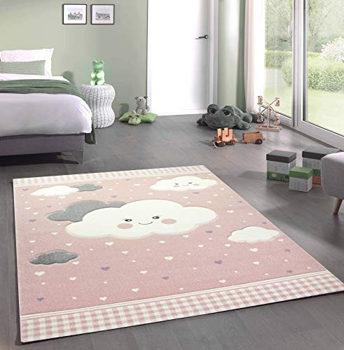 CARPETIA Teppich Kinderzimmer Kinderteppich Wolken rosa Größe 160x230 cm