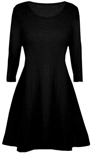 Girls Plain Long Sleeves Flare Franki A Line Mini Skater Swing Dress Top Kid Colour: Black - Size: 13-14 Years