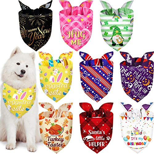 Weewooday 9 Pcs Holiday Dog Bandanas Adjustable Washable Pet Scarves