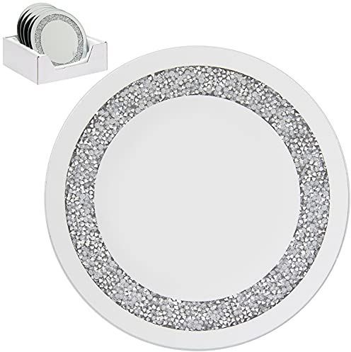 NA2 EagleWiz Silver Round Crushed Jewels Diamante Mirrored Candle Plate Wedding Table Centrepiece Crystal Candleplate 20cm