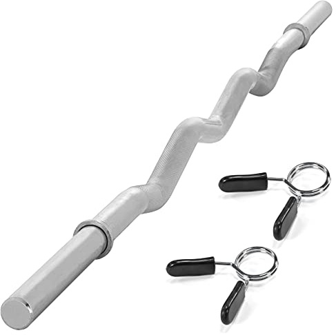 MAXXIVA Curlstange 130 cm Krafttraining Zugstange silber verchromt Federverschluss Workout Bodybuilding Fitness Gewichtheben bis 150 kg