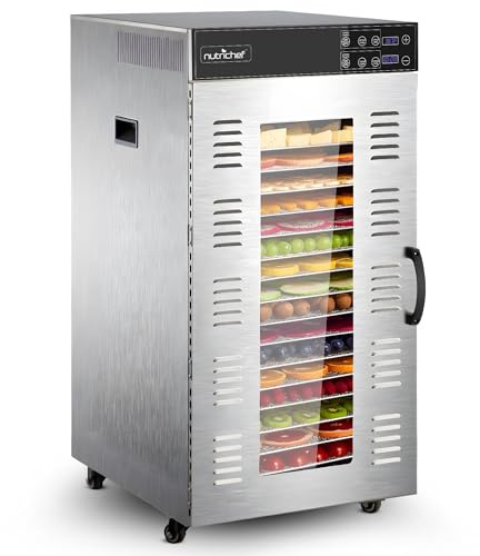 NutriChef Commercial Dehydrator Machine 2000-Watts Electric Food Dehydrator - Extra Large 20 Stainless Steel Trays, Digital Control 167°F Dryer for Jerky, Meat, Dog Treats, Herbs, and Fruit