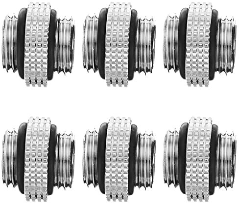 Dracaena.io 6 Pack G1/4 Thread, Male to Male Mini Extender Fitting with Tighten O-Ring, Copper Compression Fitting for Computer Water Cooling System, Silver