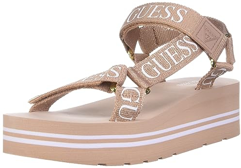 GUESS Women's Avin Wedge Sandal, Rose Gold, 6 UK