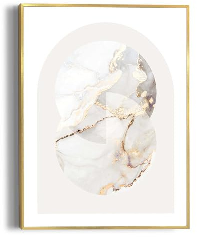 REINDERS Gerahmtes Bild, Marmor rund, Wohnzimmer, Bilder, Wanddeko, Room Decor, MDF, Weiß, 40 x 30