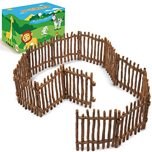 EYSCOTA Lot de 12 clôtures de jouets réalistes - Grand panneau de clôture - Accessoires de jeu - Clôture de ferme - Jouets pour grange - Paddock - Chevaux d'écurie - Cadeau éducatif pour enfants et