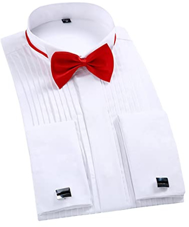 Chemise de smoking à manches longues pour homme avec boutons de manchette et nœud papillon Blanc/noir, blanc, M