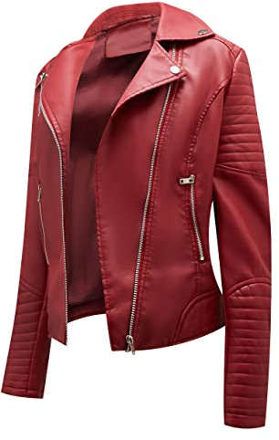 Chaqueta Cuero Sintetico Mujer Chaqueta Biker Mujer Faux Leather Jacket Women Chaqueta Motorista Simil Cuero Mujer Chaquetas Biker Pu Jacket Women Talla Grande Chaqueta Imitacion Cuero Mujer Rojo S