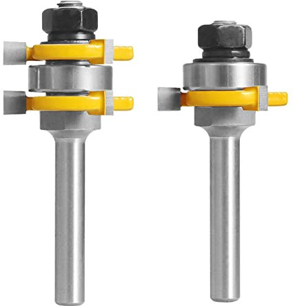 Bestgle 1/4 Shank Tongue and Groove Router Bit Set, 3 Teeth T-Shape Woodworking Milling Cutter Tool (Up to 3/4 Stock, 1/4 Depth, 1-3/8 Cutting Dia.)