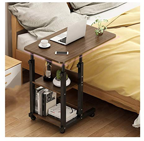 Portable Laptop Desk Cart Adjustable Workstation with Wheels for Home Office (Color : Wood Color Size : 40x80x85cm) (Black Oak Color 40x80x85cm)