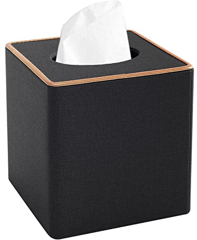 XNONE Caja para pañuelos cuadrado negra Kleenex de PU para cosméticos, cuero artificial, servilleta, dispensador de pañuelos, soporte para cómoda, baño, coches, oficina, decoración