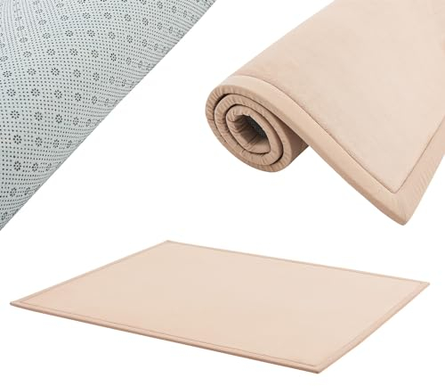 Juskys Krabbelmatte Spielmatte Krabbeldecke 220x180cm Samtmatte Teppich für Kind, Baby, Yoga - rutschfest, weich Kinderteppich Spielteppich in Beige