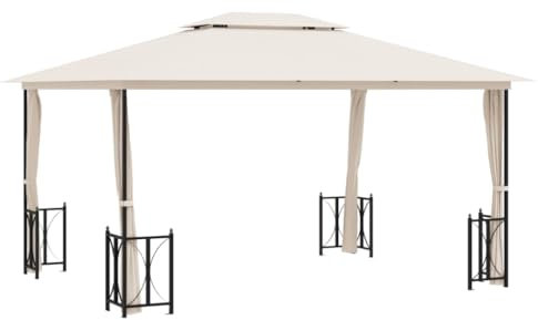 vidaXL Gazebo with Sidewalls & Double Roofs | Sturdy & Durable Outdoor Shelter | Water 3x4m Cream | Adjustable Setup with Decoration Panels.
