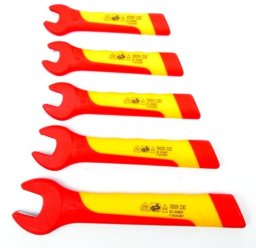 ingdaum® VDE-Maulschlüssel, isoliert gegen 1000 V mit hochwertigen Zweikomponentengriffen für Elektriker, Energieanlagenelektroniker, Kältetechniker und Mechatroniker (6, 7, 8, 10, 13 mm)
