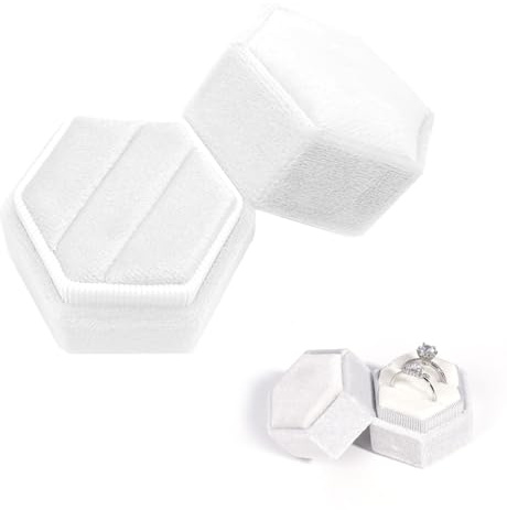 Boîte à Bijoux en Velours Boîte à Bagues Flanelle Carré Boîte à Bagues Boîte à Boucles D'oreilles pour Bagues Pendentif Écrin Double pour Alliances de Mariage Fiançailles Earrings Jewelry Box (Blanc)