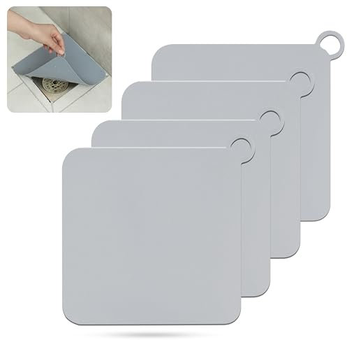 Jdacla® Pack 4 Tapa Desagüe Ducha de Silicona/Tapa Desagüe Terraza/Tapa Desagüe Antiolores para Evitar Cucarachas en Desagües de Terraza, Cocina y Ducha (15x15cm) (Gris)
