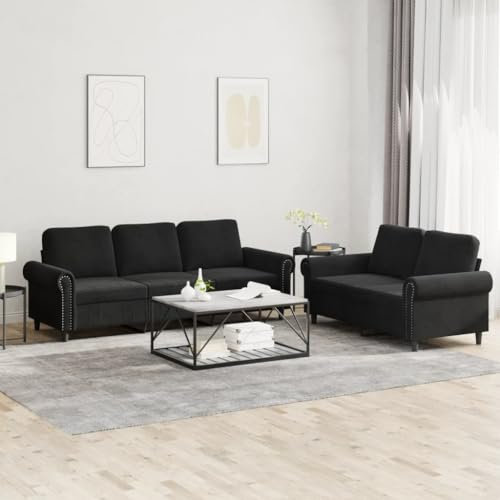 CIADAZ Sofaset med kuddar 2 delar svart sammet, vardagsrumssoffor, relaxsoffa - 3202255
