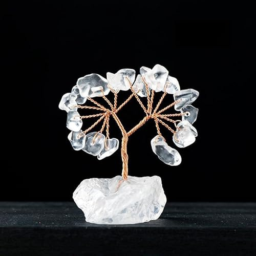 Nvzi -c - Árbol de la vida de piedra triturada natural blanca con base de piedra cruda natural, árbol de flores, árbol de riqueza, decoración del hogar