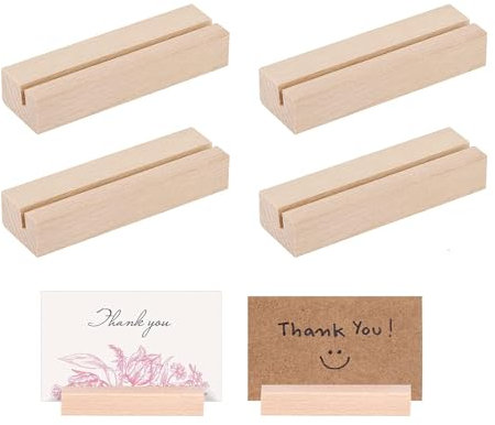 MEISO 4 Pezzi Segnaposto in Legno, Porta Menu da Tavolo, Portafoto e Portanumeri in Faggio per Ristoranti, Matrimoni, Banchetti, Feste, Celebrazioni