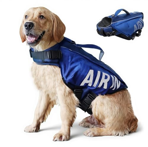 BECROWM Dog Life Jacket Ripstop Dogs Life Vest for Swimming Boating Dog Safety Vest Adjustable Preserver with High Buoyancy and Durable Rescue Handle for Small,Medium,Large Dogs (Large)