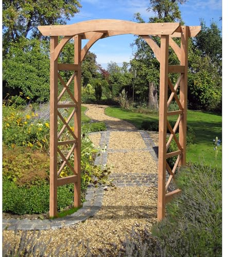 Maykoosh Asian Aesthetics Arbor, 60 W x 79.53 H, Rectangular Wooden Garden Arbor with Traditional Lattice Pattern - Brown